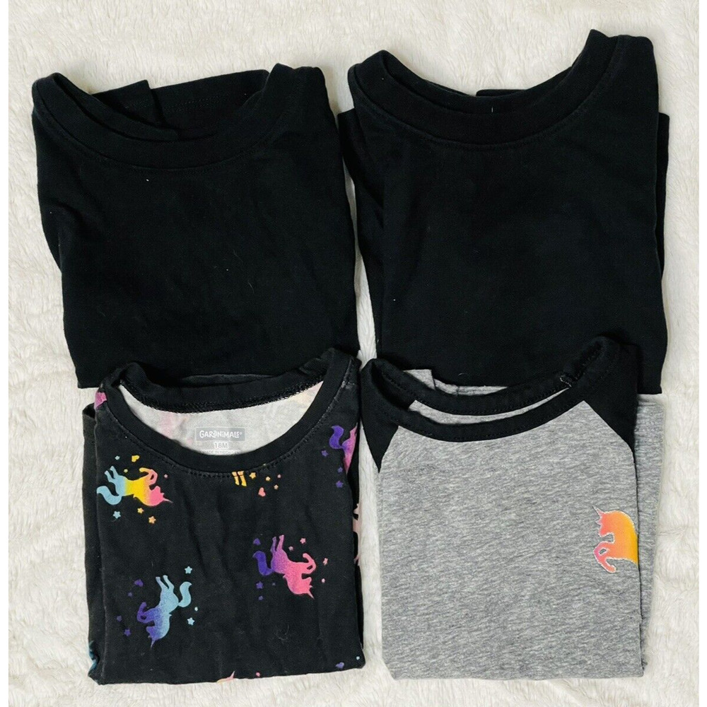 Girl T Shirts Granimals Infant 18 month Short Sleeve Unicorn Black Top Lot of 4